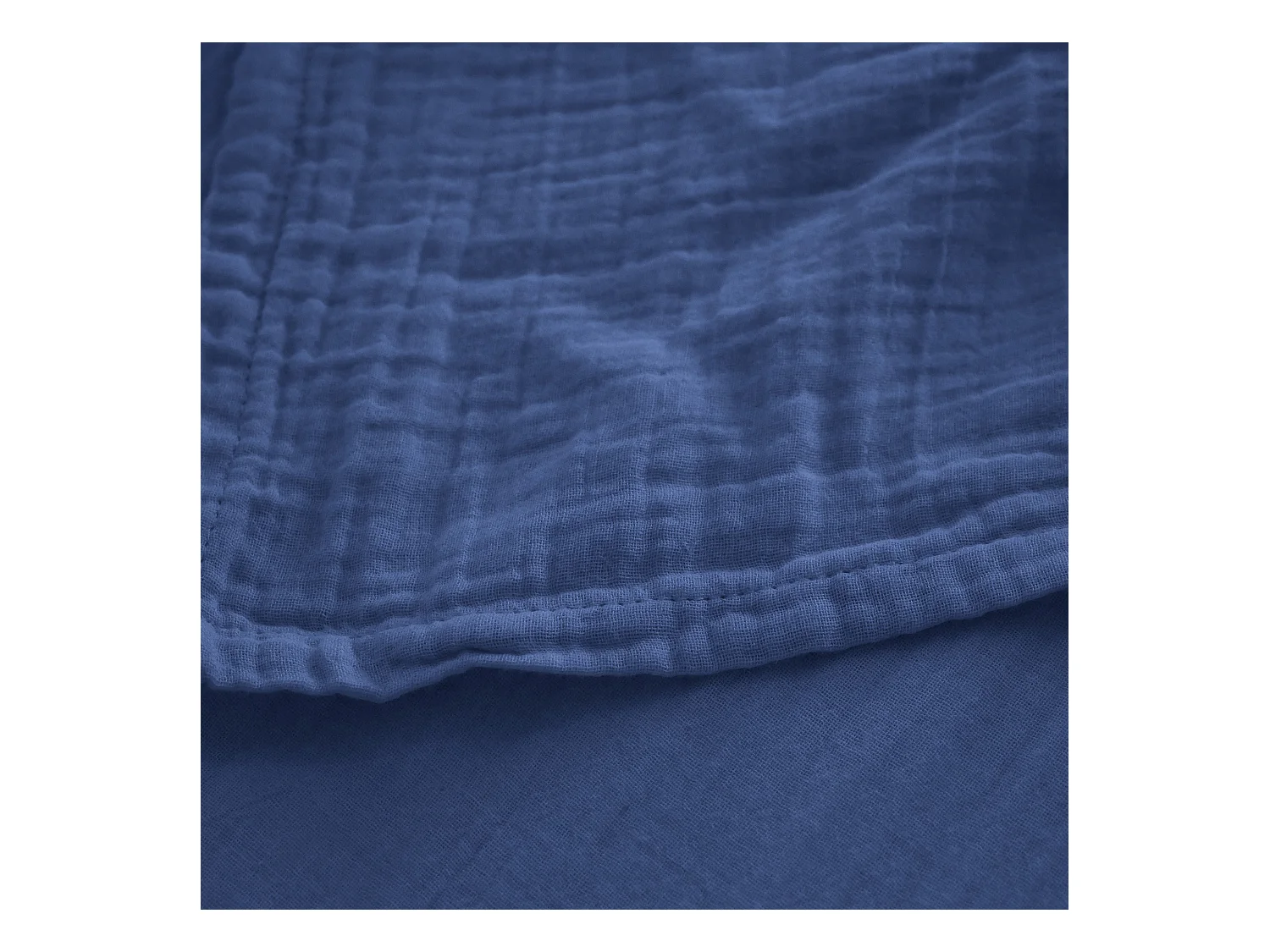 Drap housse 160x200x30 cm mousseline de coton MILOS bleu indigo