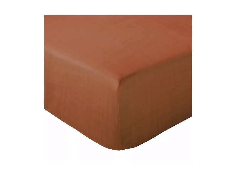 Drap housse 140x200x30 cm mousseline de coton MILOS marron terre cuite