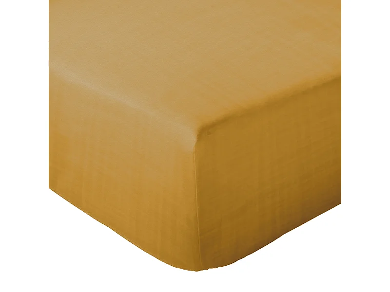 Drap housse 160x200x30 cm mousseline de coton MILOS jaune curry