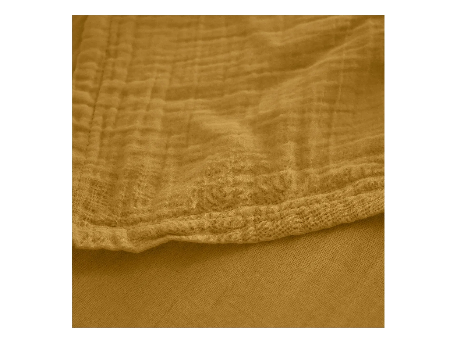 Drap housse 160x200x30 cm mousseline de coton MILOS jaune curry