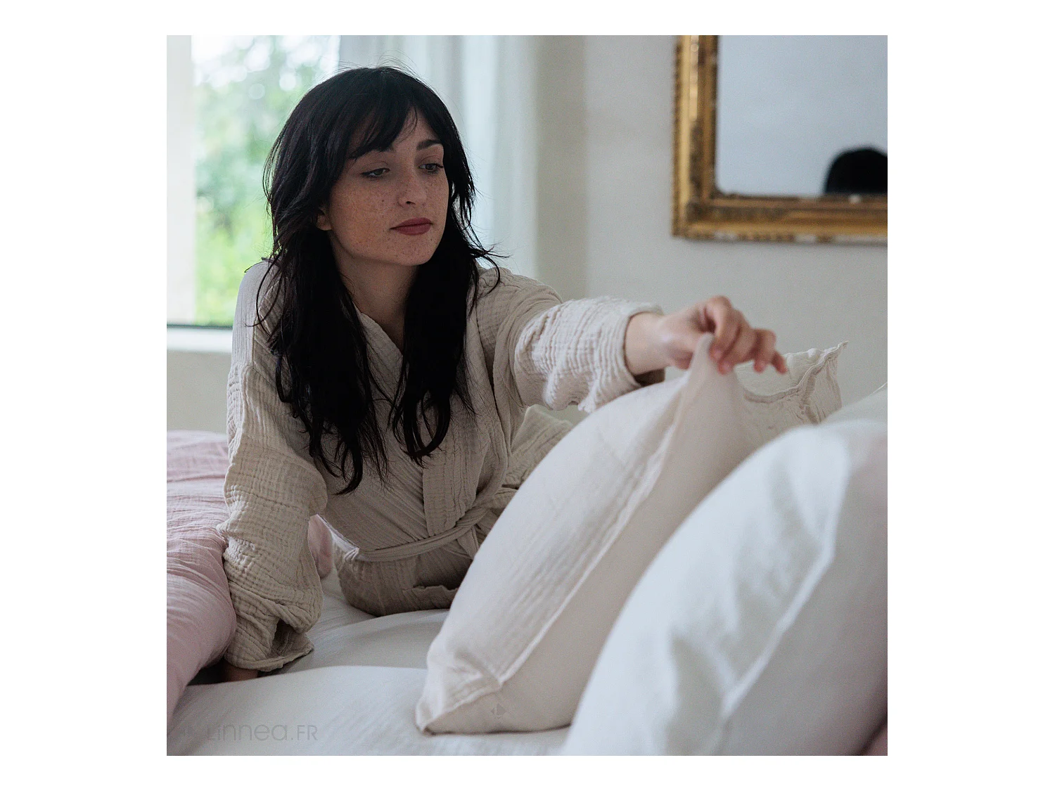 Drap housse 160x200x30 cm mousseline de coton MILOS jaune curry