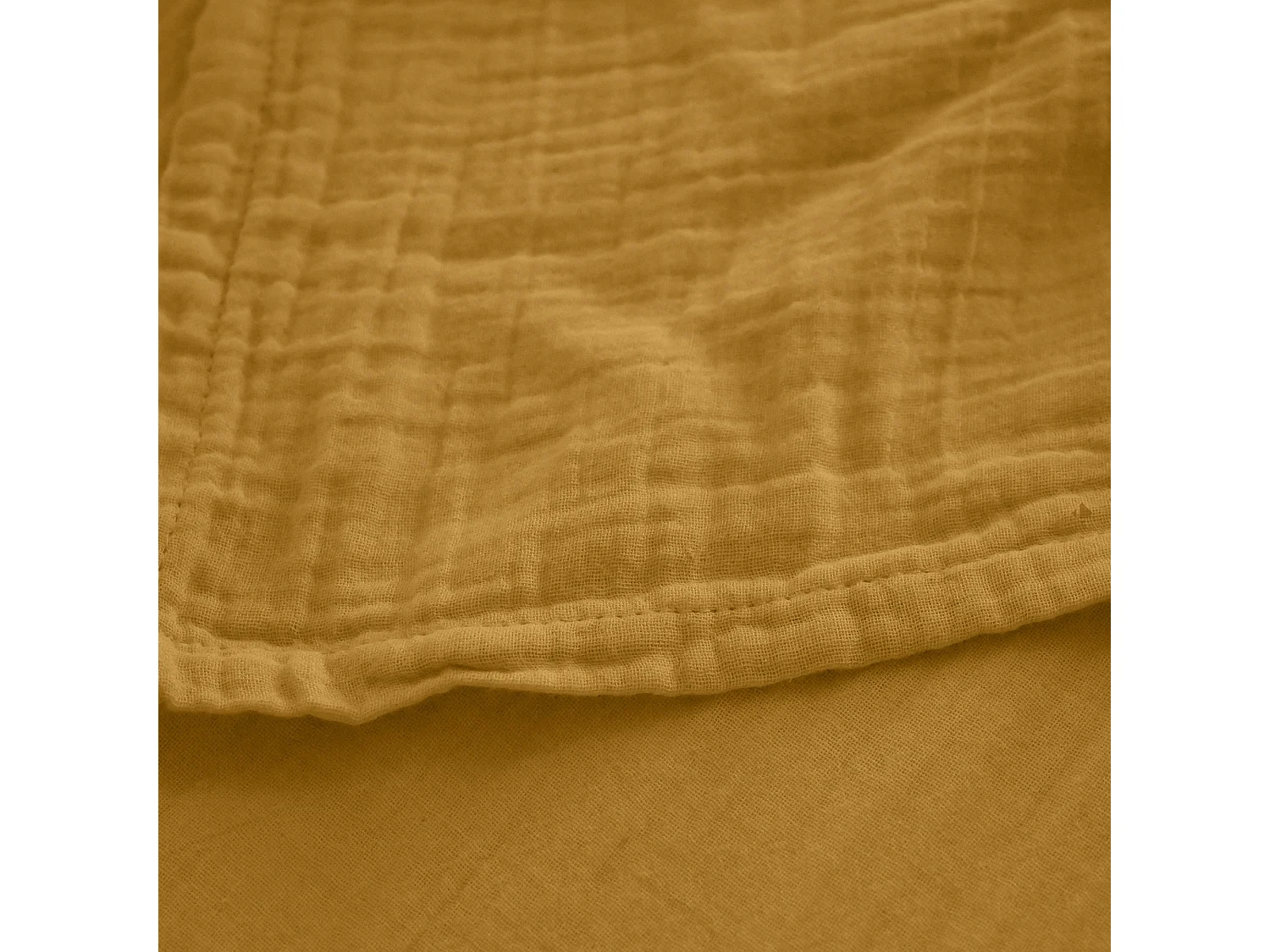 Drap housse MILOS mousseline de coton 160x200 cm bonnet 30 cm uni jaune curry