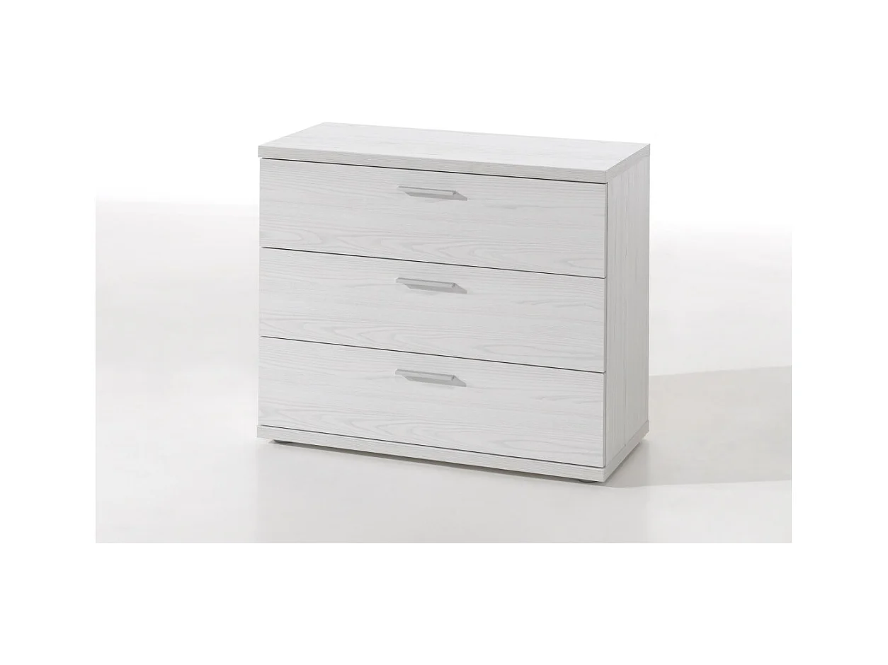 Commode robuste 3 tiroirs coloris blanc effet bois collection OLVENA.