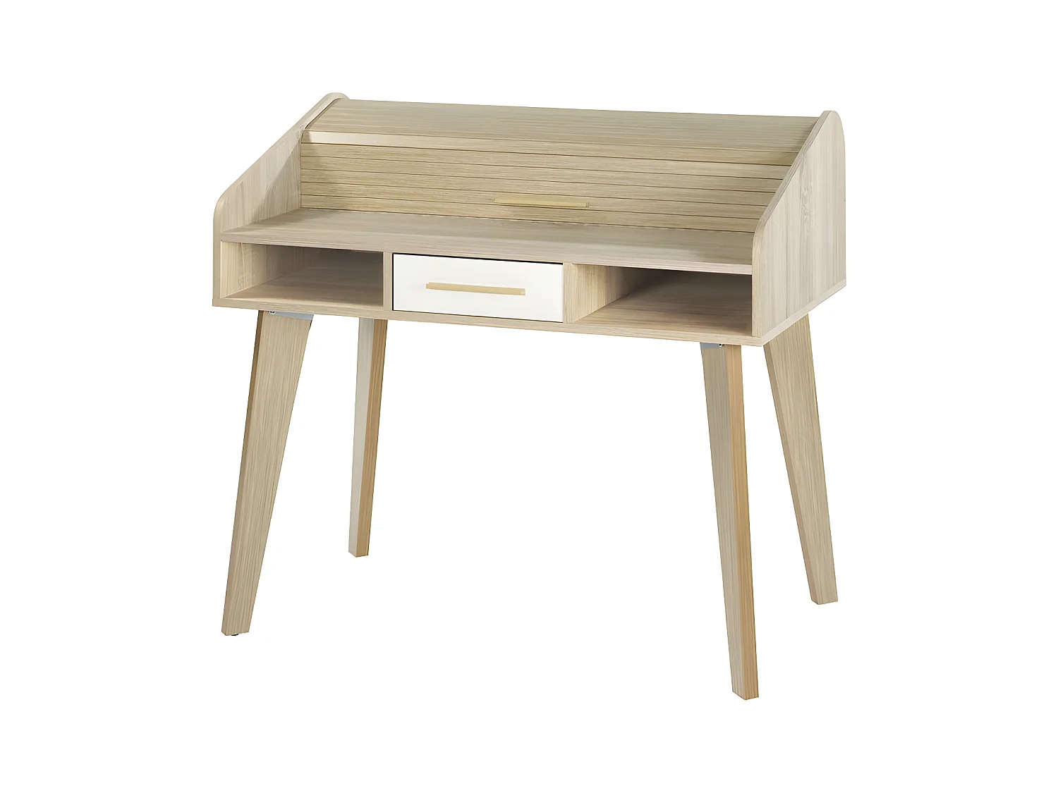 Bureau Dos d'âne Vintage Chêne 1 Tiroir Blanc L 104 H 95.1 P 60 cm