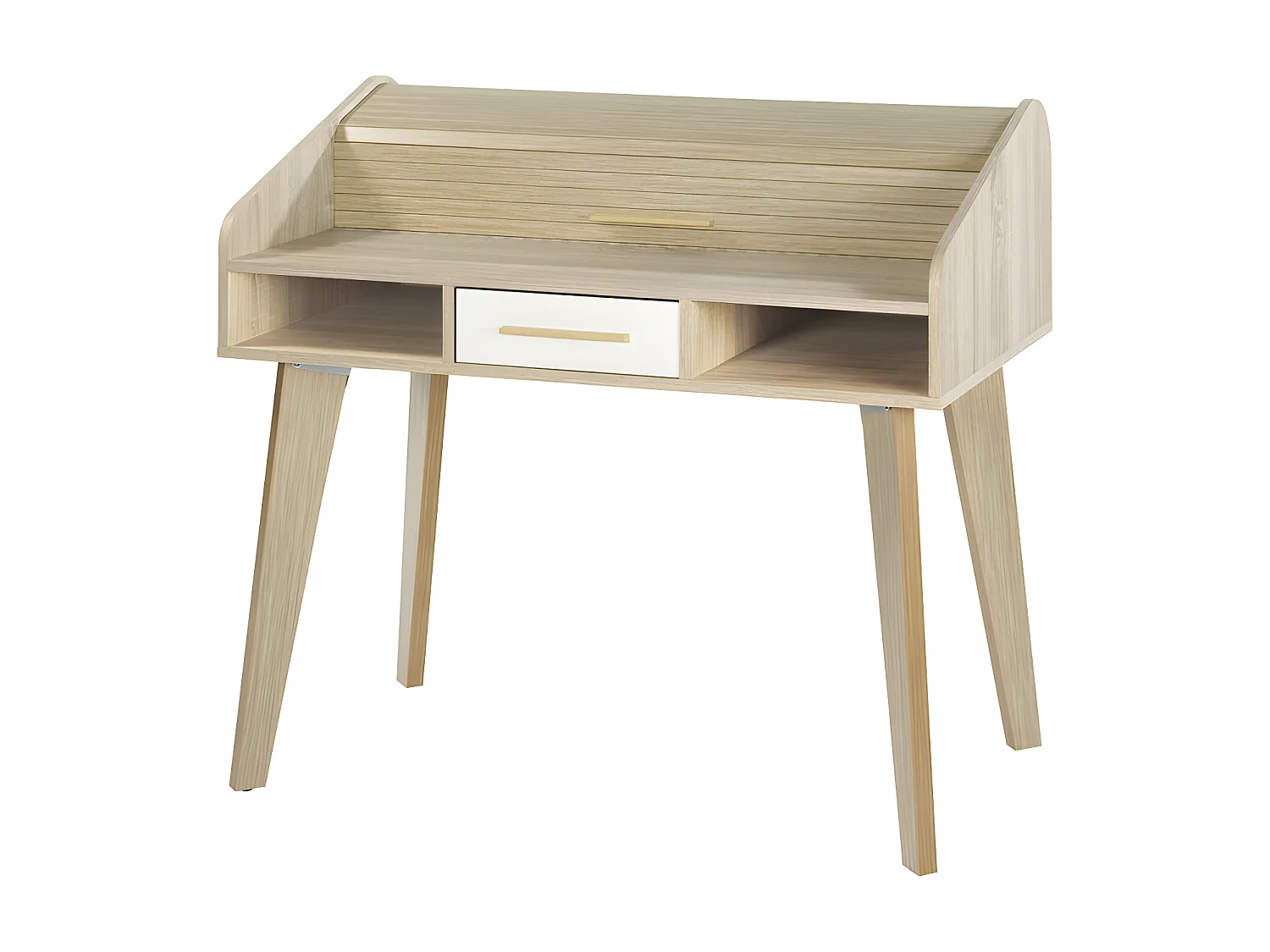 Bureau Dos d'âne Vintage Chêne 1 Tiroir Blanc L 104 H 95.1 P 60 cm