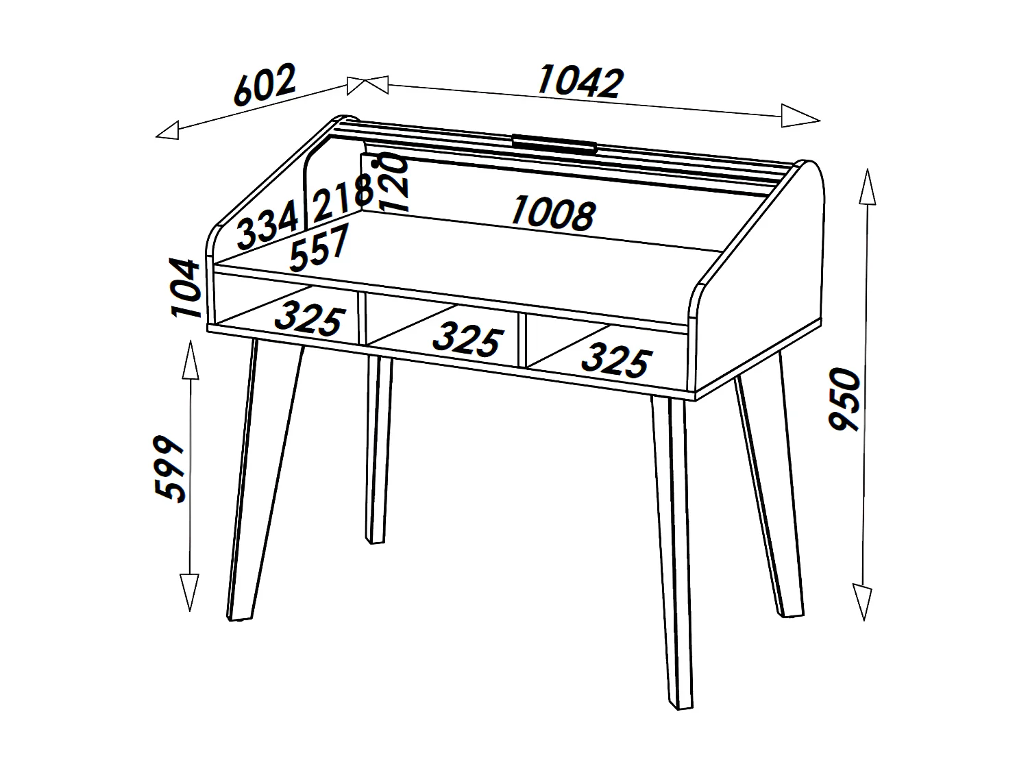 Bureau Dos d'âne Vintage Chêne 1 Tiroir Blanc L 104 H 95.1 P 60 cm
