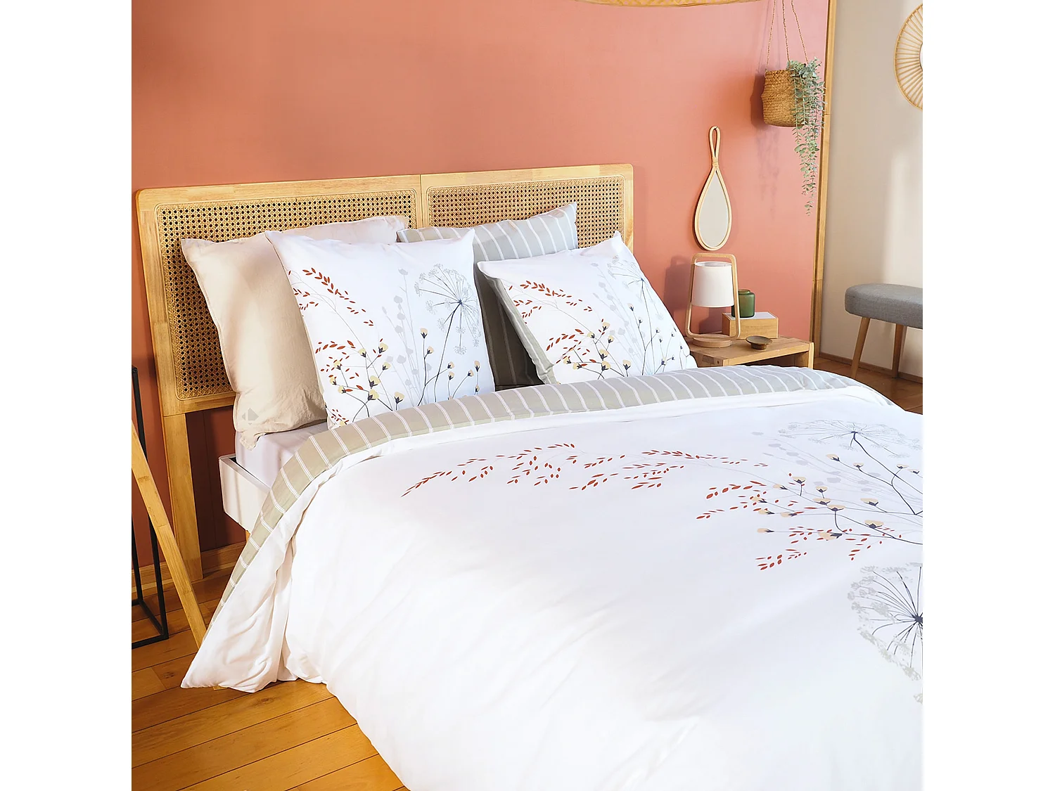 Parure de lit 3 pièces 260x240 cm SOLIFLORE coton