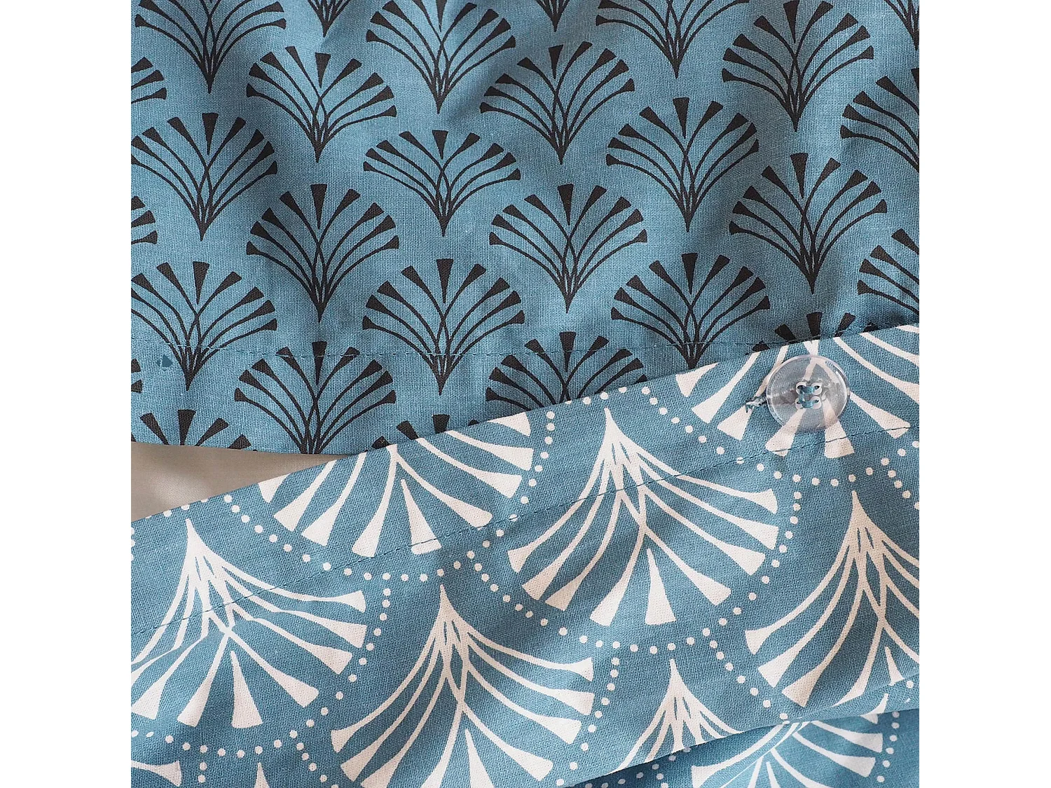 Parure de lit 240x220 cm collection JADE pur coton bleu 3 pièces