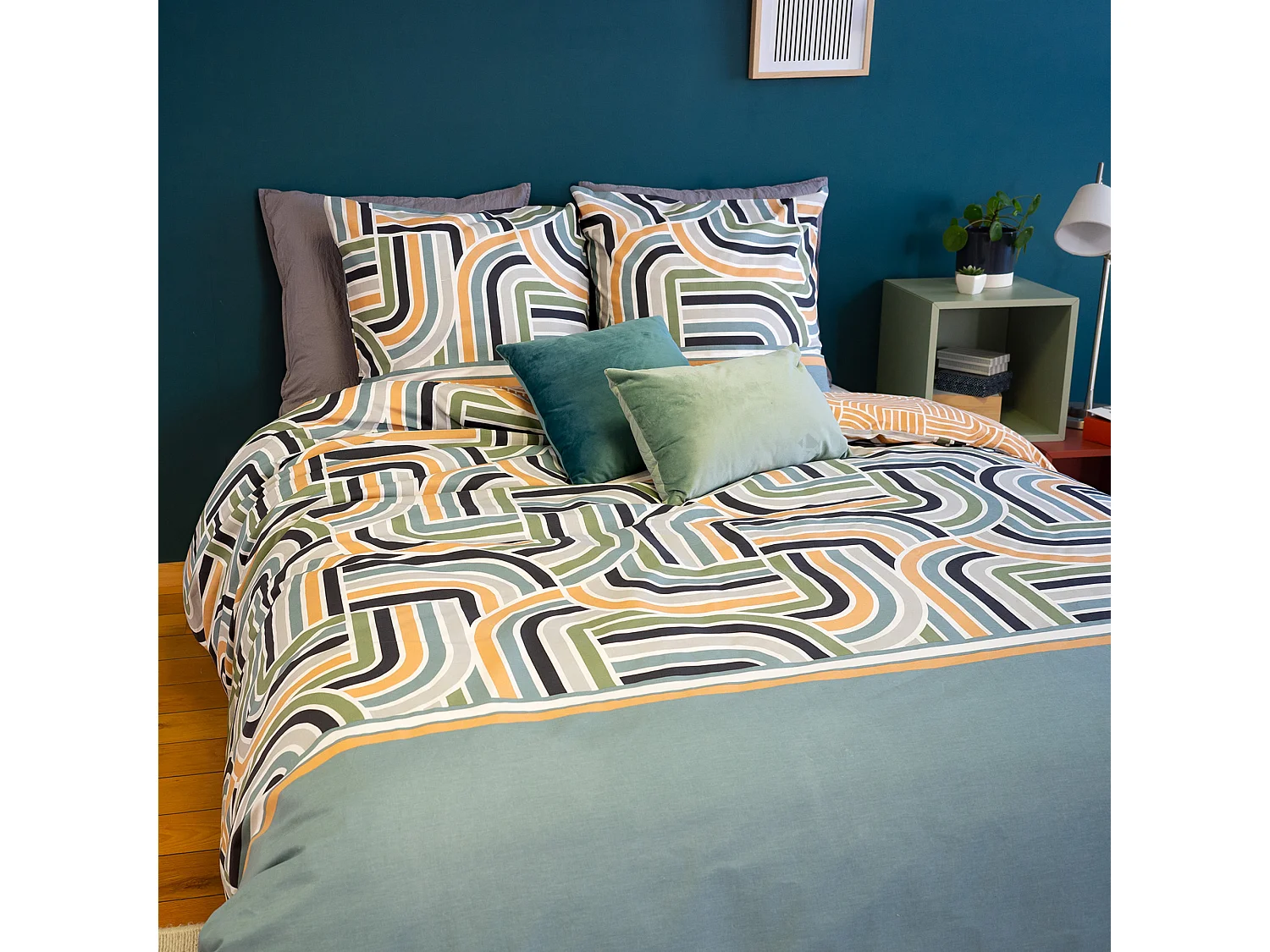 Parure de lit 240x220 cm set 63x63 cm LOUTE coton