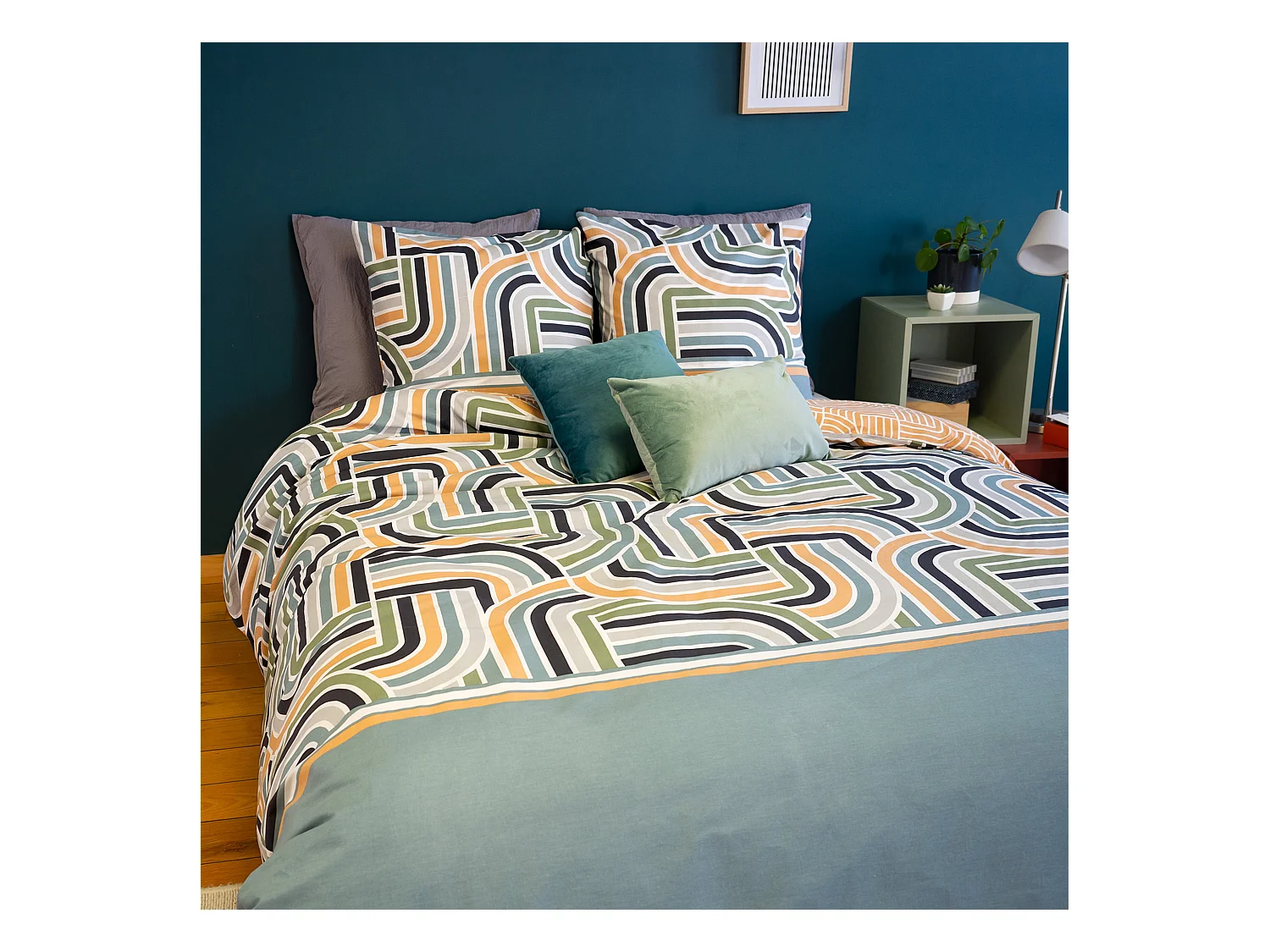 Parure de lit 240x220 cm set 63x63 cm LOUTE coton