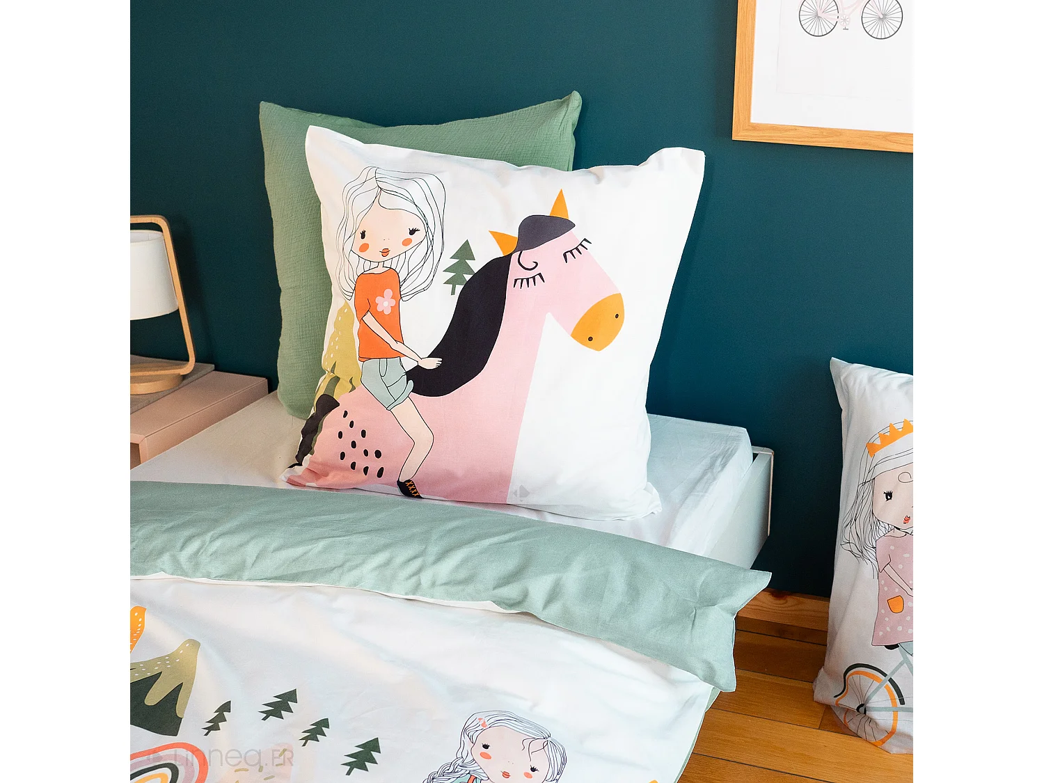 Parure de lit enfant 140x200 cm TESS RANDO coton vert 2 pièces