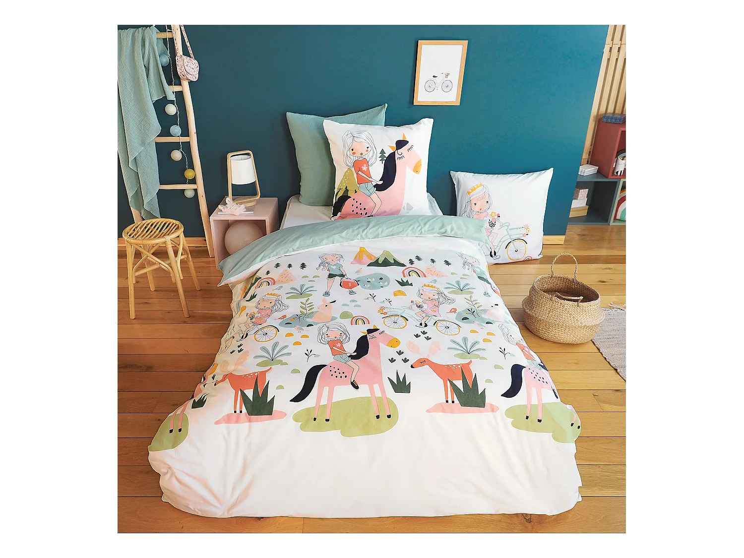 Parure de lit enfant 140x200 cm TESS RANDO coton vert 2 pièces
