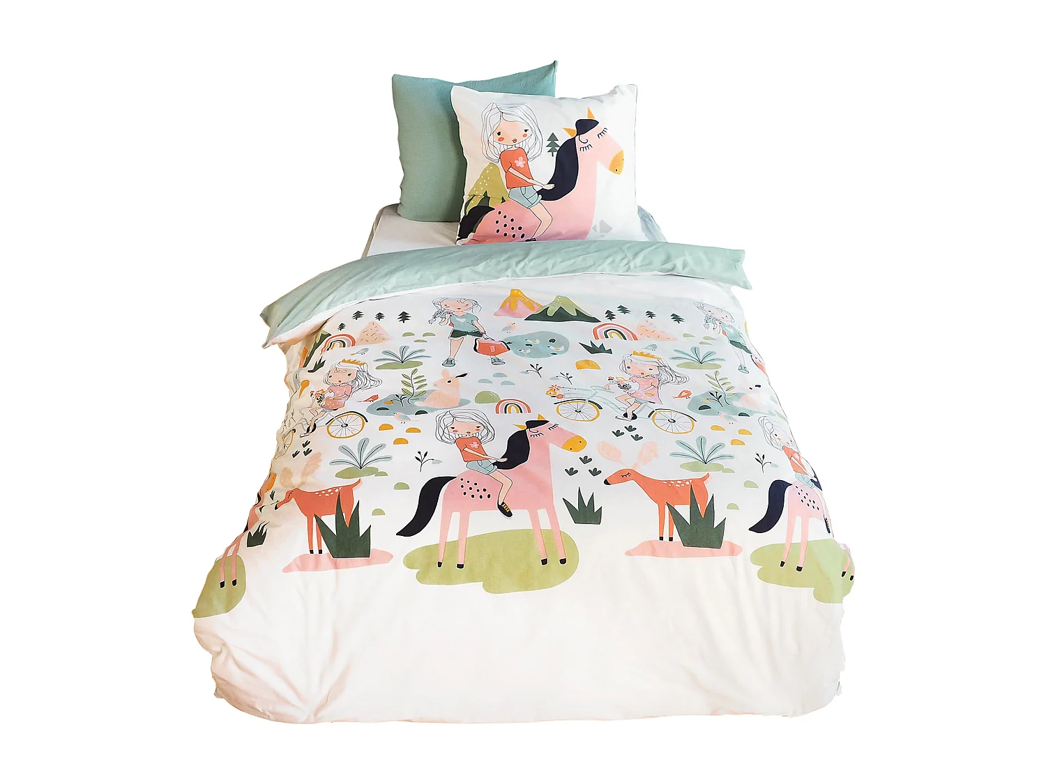 Parure de lit enfant 140x200 cm TESS RANDO coton vert 2 pièces