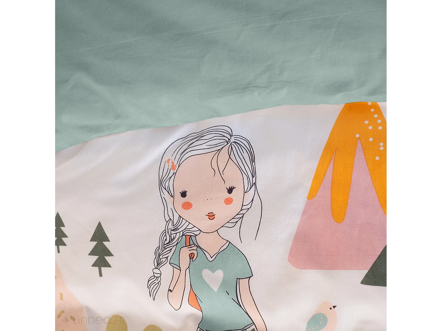 Parure de lit enfant 140x200 cm TESS RANDO coton vert 2 pièces