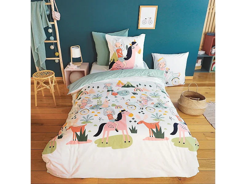 Parure de lit enfant 140x200 cm TESS RANDO coton vert 2 pièces