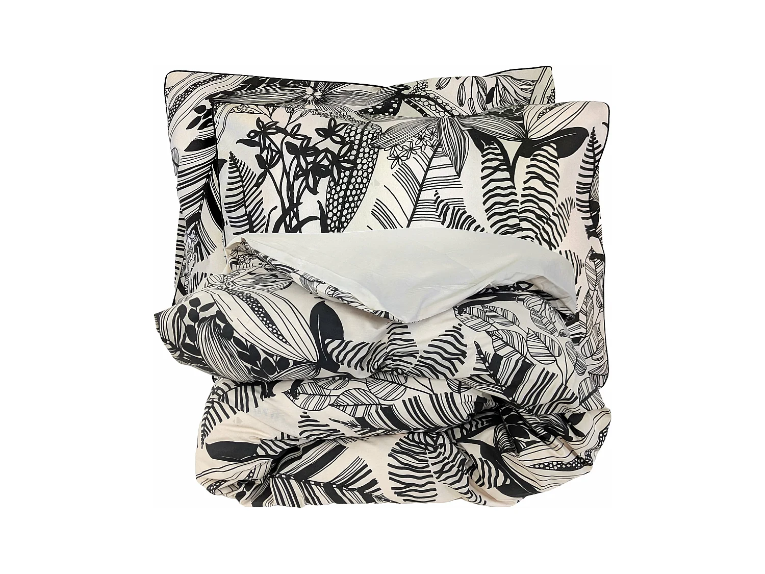 Parure de lit 300x240 cm taies 50x70 cm percale de coton ALBA beige/noir 3 pièces