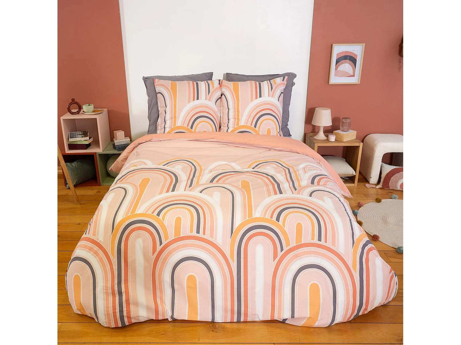 Parure de lit collection LOVE 240x220 cm pur coton rose 3 pièces