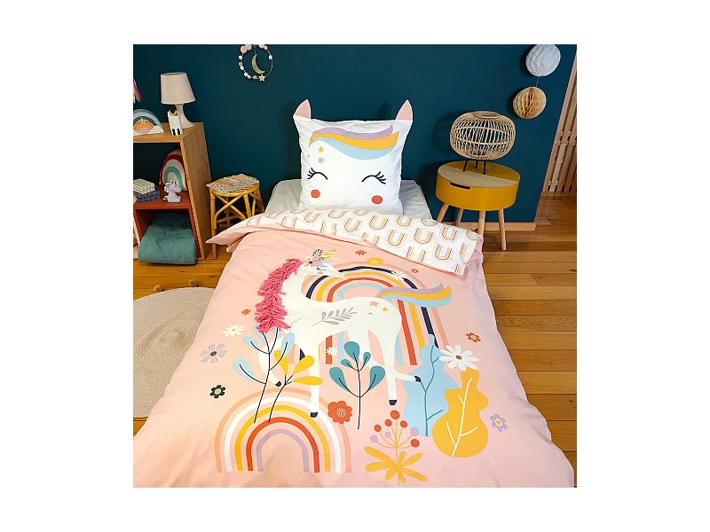 Parure de lit enfant 140x200 cm collection GALAK coton rose 2 pièces