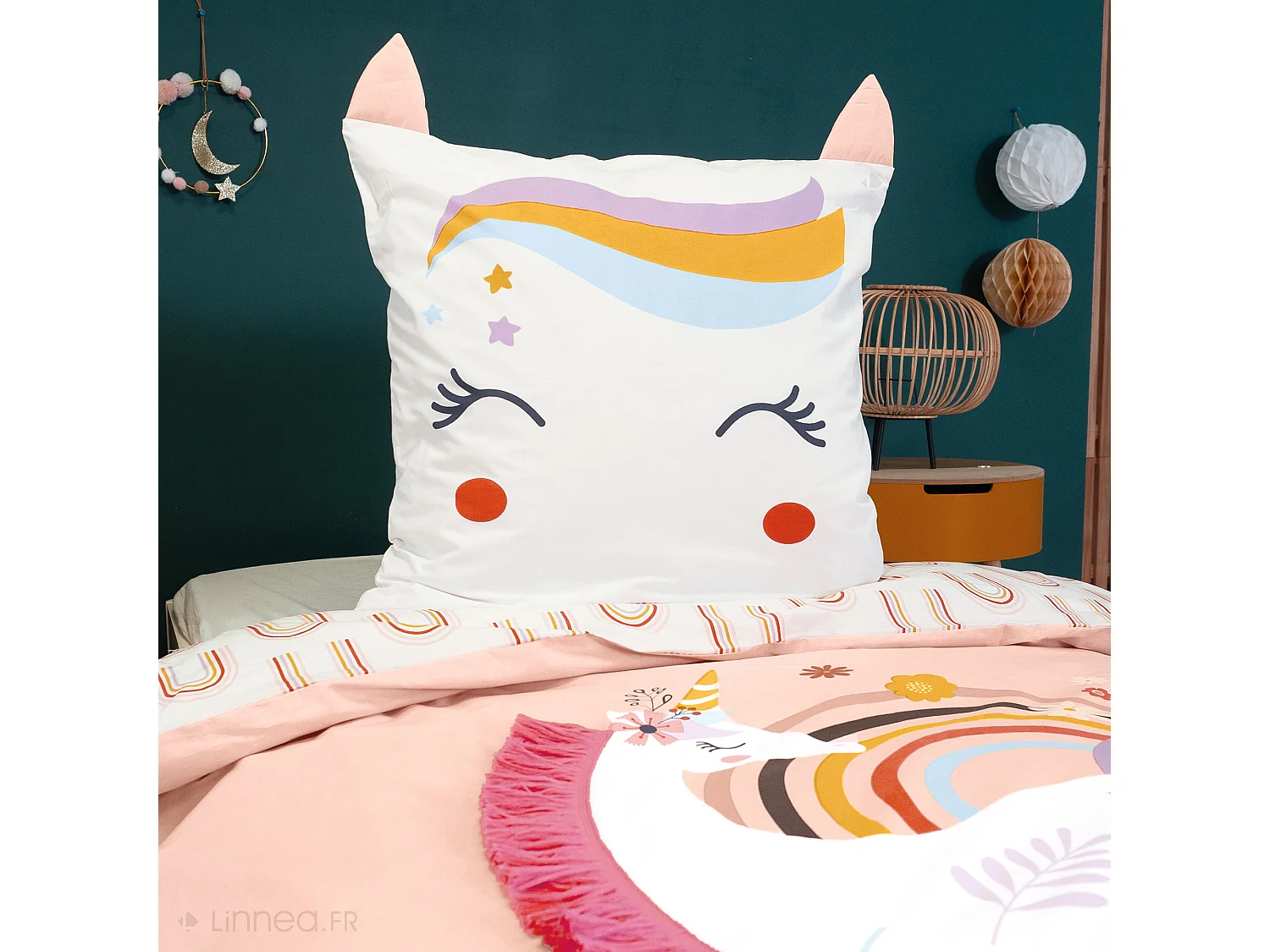 Parure de lit enfant 140x200 cm collection GALAK coton rose 2 pièces