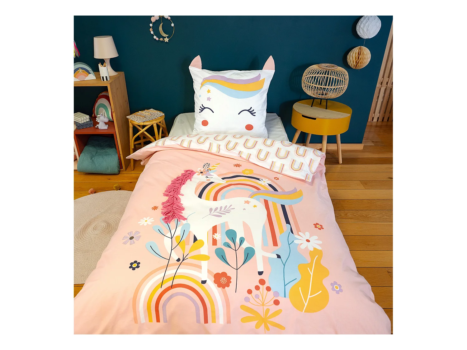 Parure de lit enfant 140x200 cm collection GALAK coton rose 2 pièces