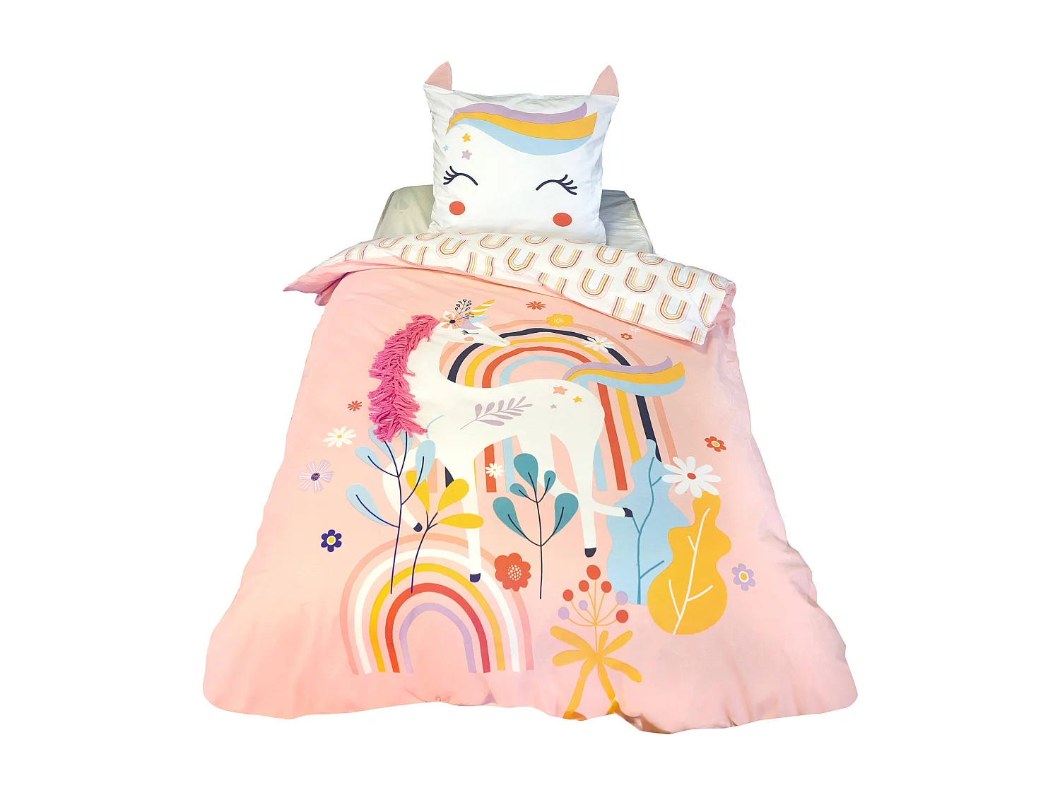 Parure de lit enfant 140x200 cm collection GALAK coton rose 2 pièces