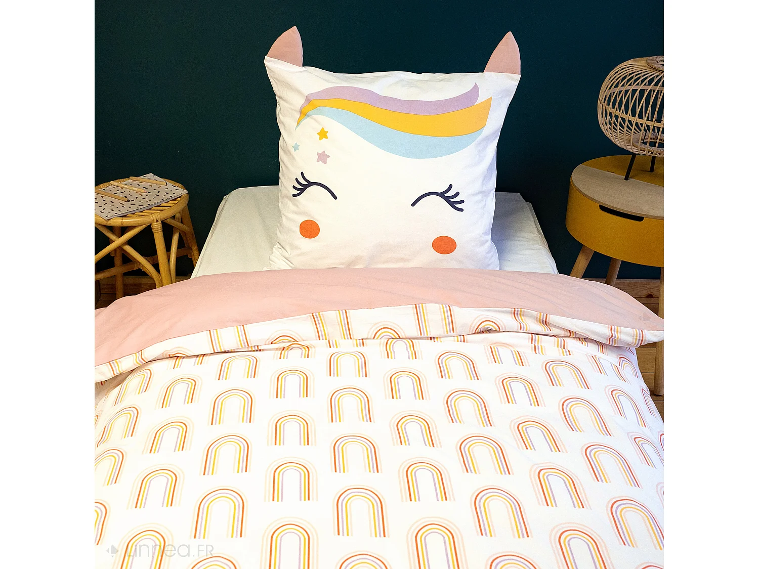 Parure de lit enfant 140x200 cm collection GALAK coton rose 2 pièces