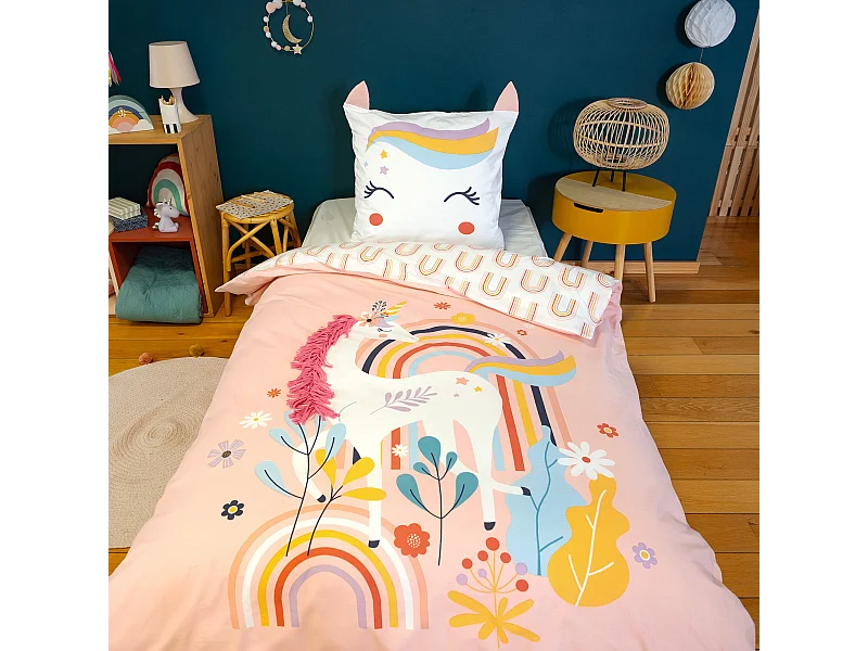 Parure de lit enfant 140x200 cm collection GALAK coton rose 2 pièces