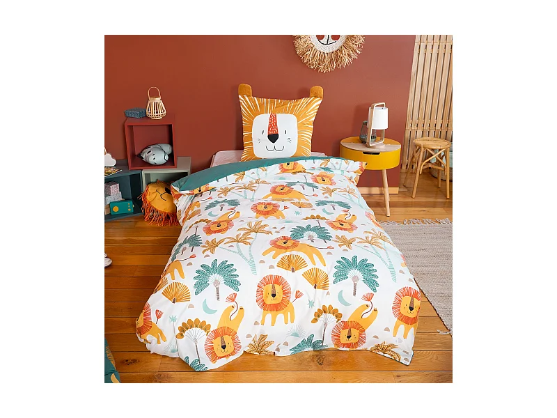 Parure de lit enfant GROU 140x200 cm 100% polyester microfibre orange 2 pièces