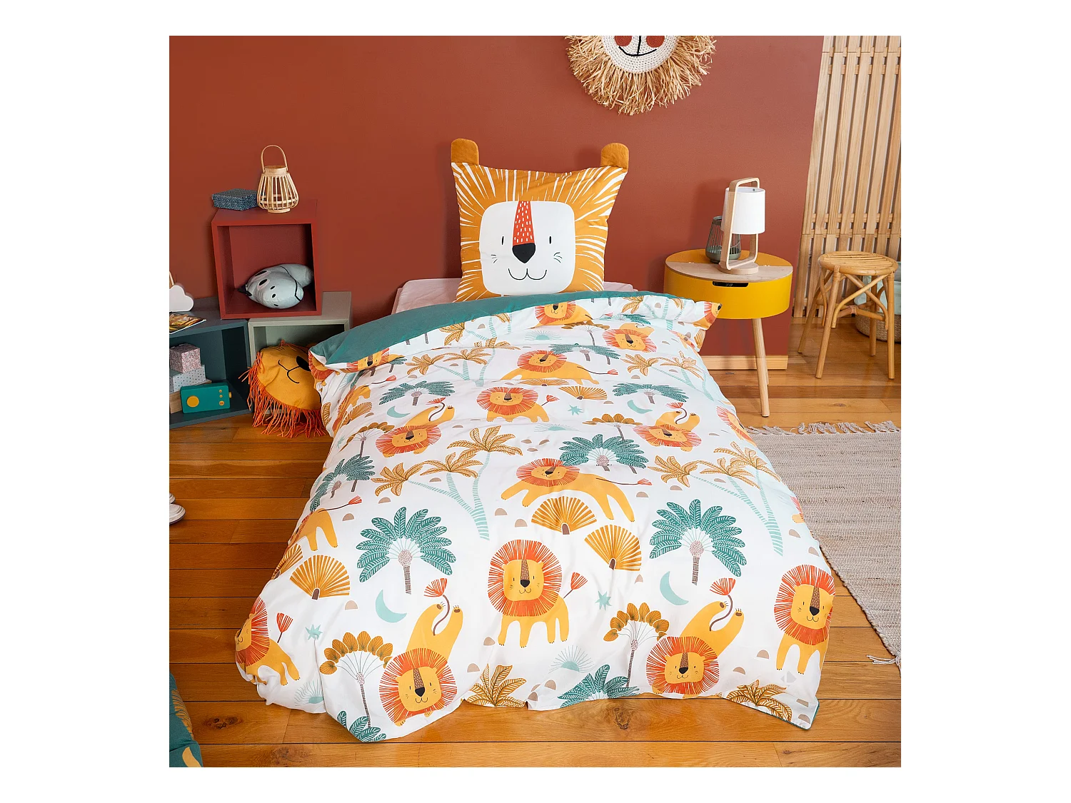 Parure de lit enfant GROU 140x200 cm 100% polyester microfibre orange 2 pièces