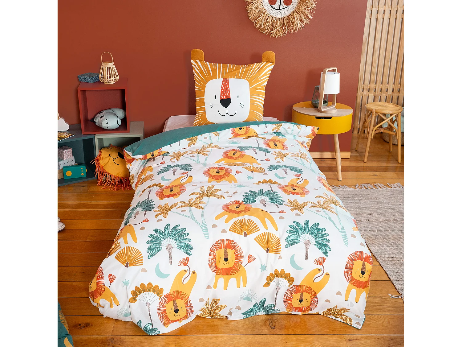 Parure de lit enfant GROU 140x200 cm 100% polyester microfibre orange 2 pièces