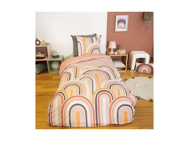 Parure de lit collection LOVE 140x200 cm pur coton rose 2 pièces