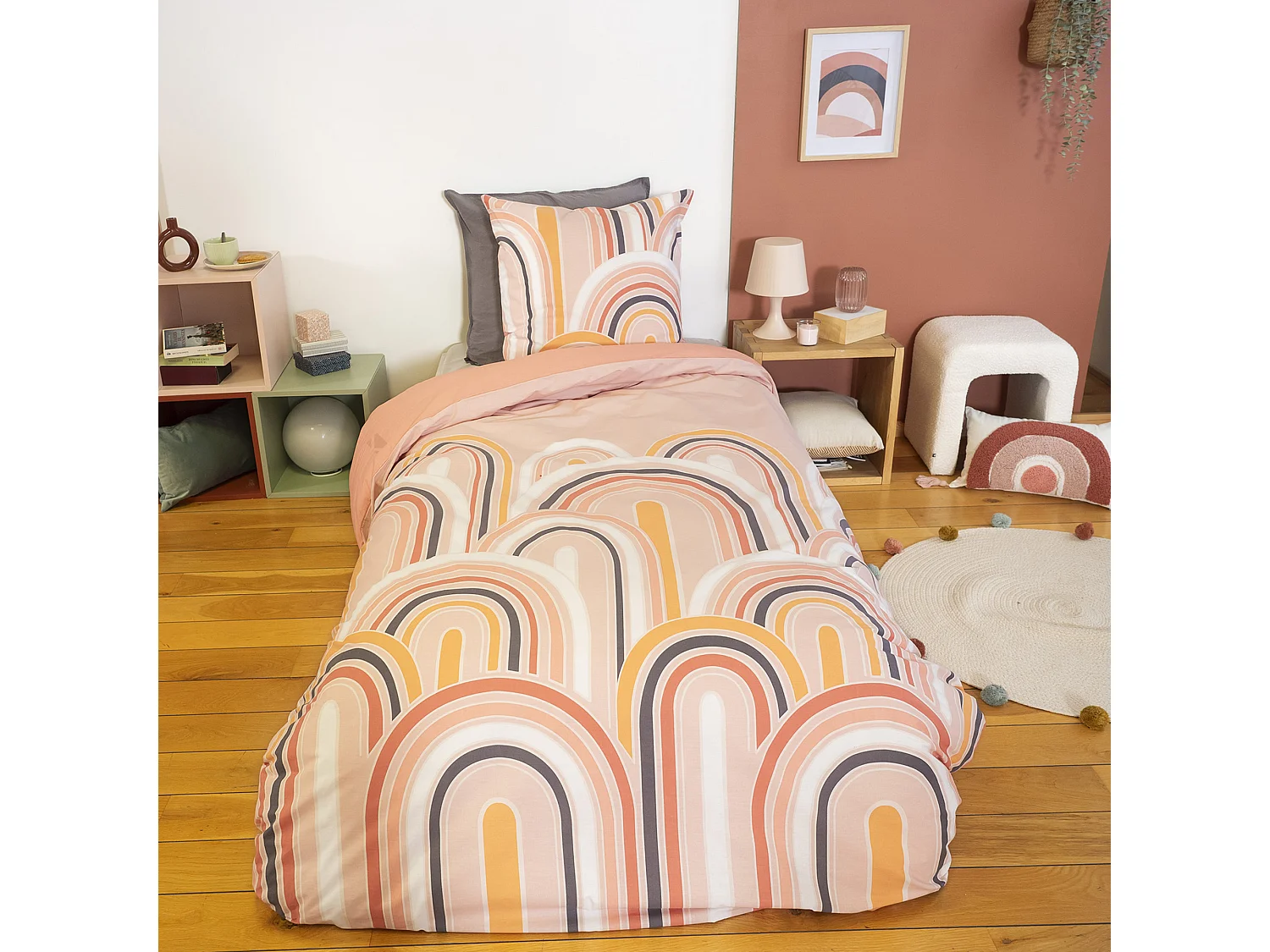 Parure de lit collection LOVE 140x200 cm pur coton rose 2 pièces