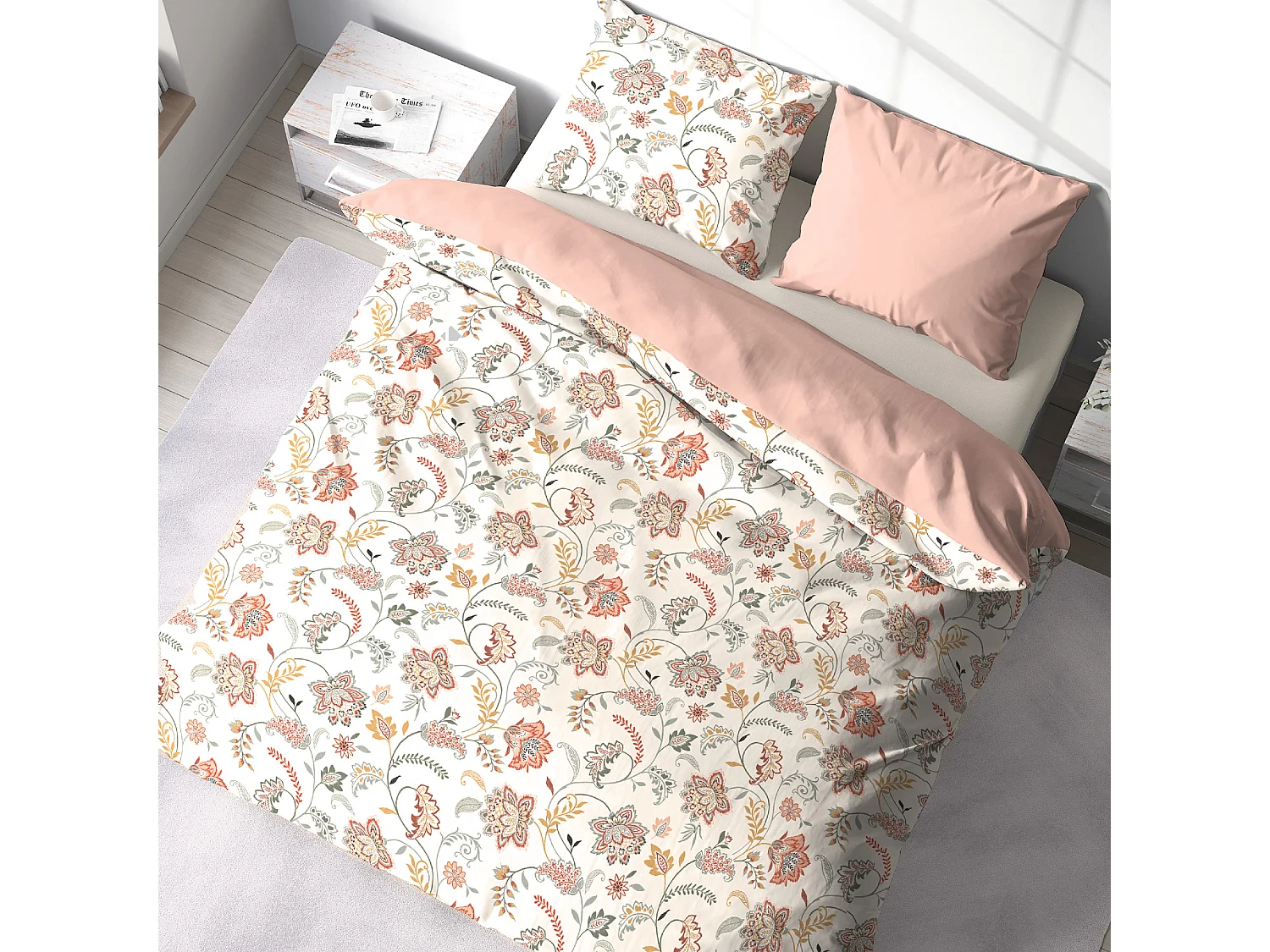 Parure de lit ISPANA 240x220 cm 100% polyester microfibre rose 3 pièces