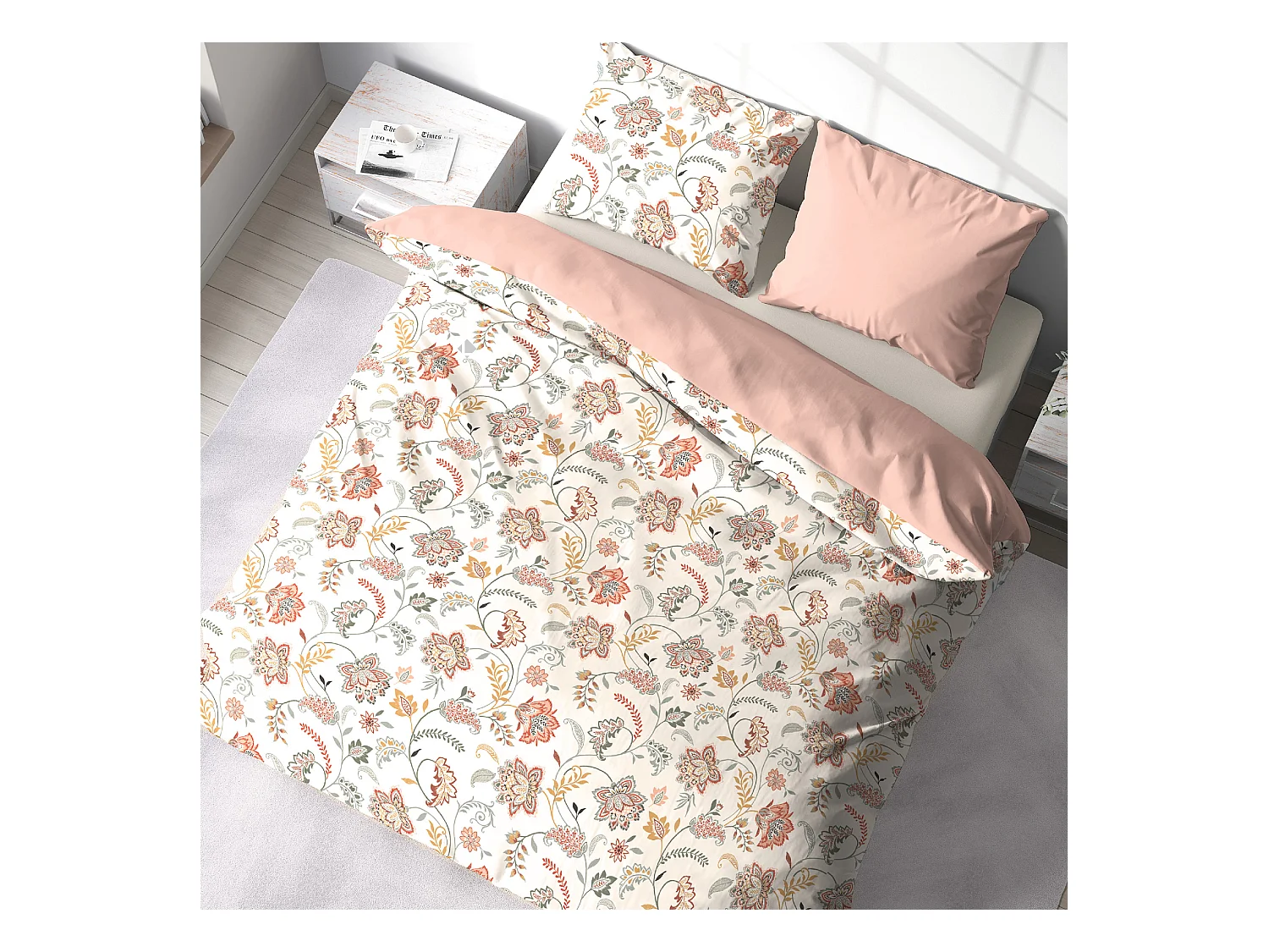 Parure de lit ISPANA 240x220 cm 100% polyester microfibre rose 3 pièces