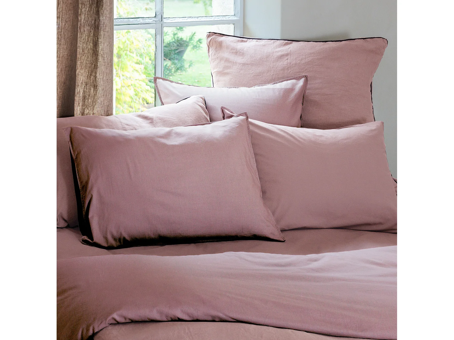 Drap housse PALACE pur coton lavé 180x200 cm bonnet 35 cm uni rose