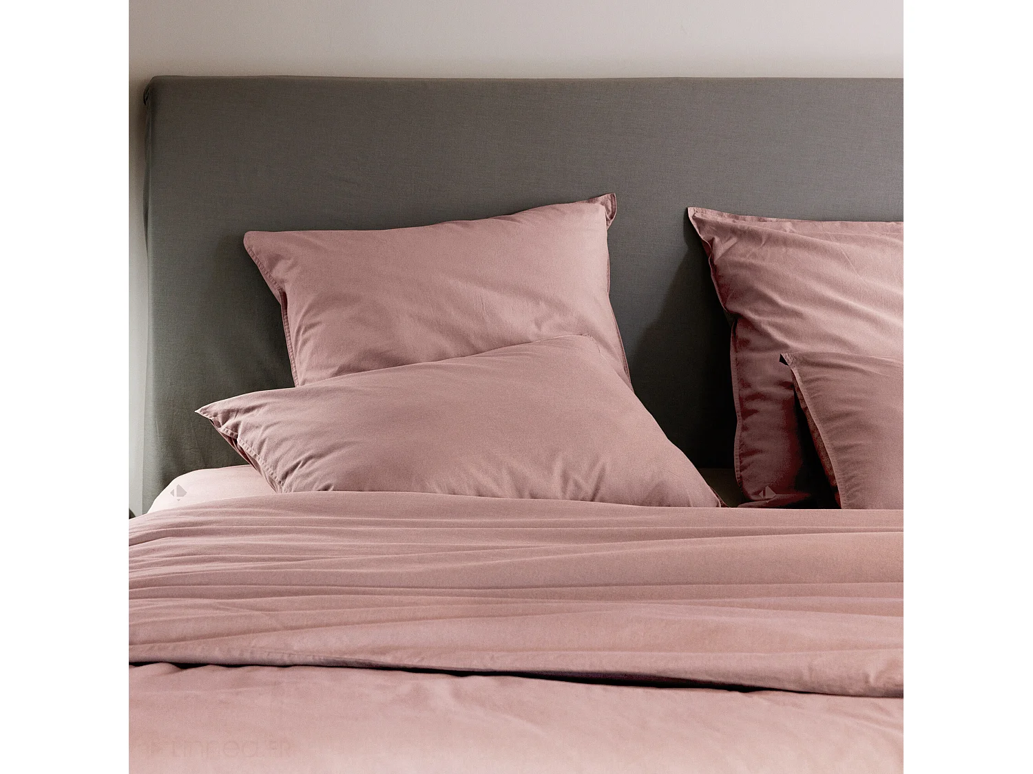 Drap housse PALACE pur coton lavé 180x200 cm bonnet 35 cm uni rose