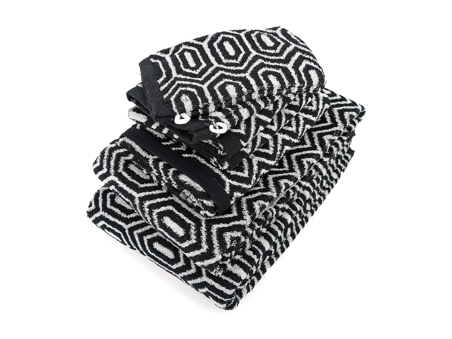 Parure de bain SYMETRIE coton Alvéoles 7 pièces noir