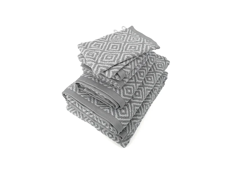 Parure de bain SYMETRIE coton Losanges 7 pièces gris