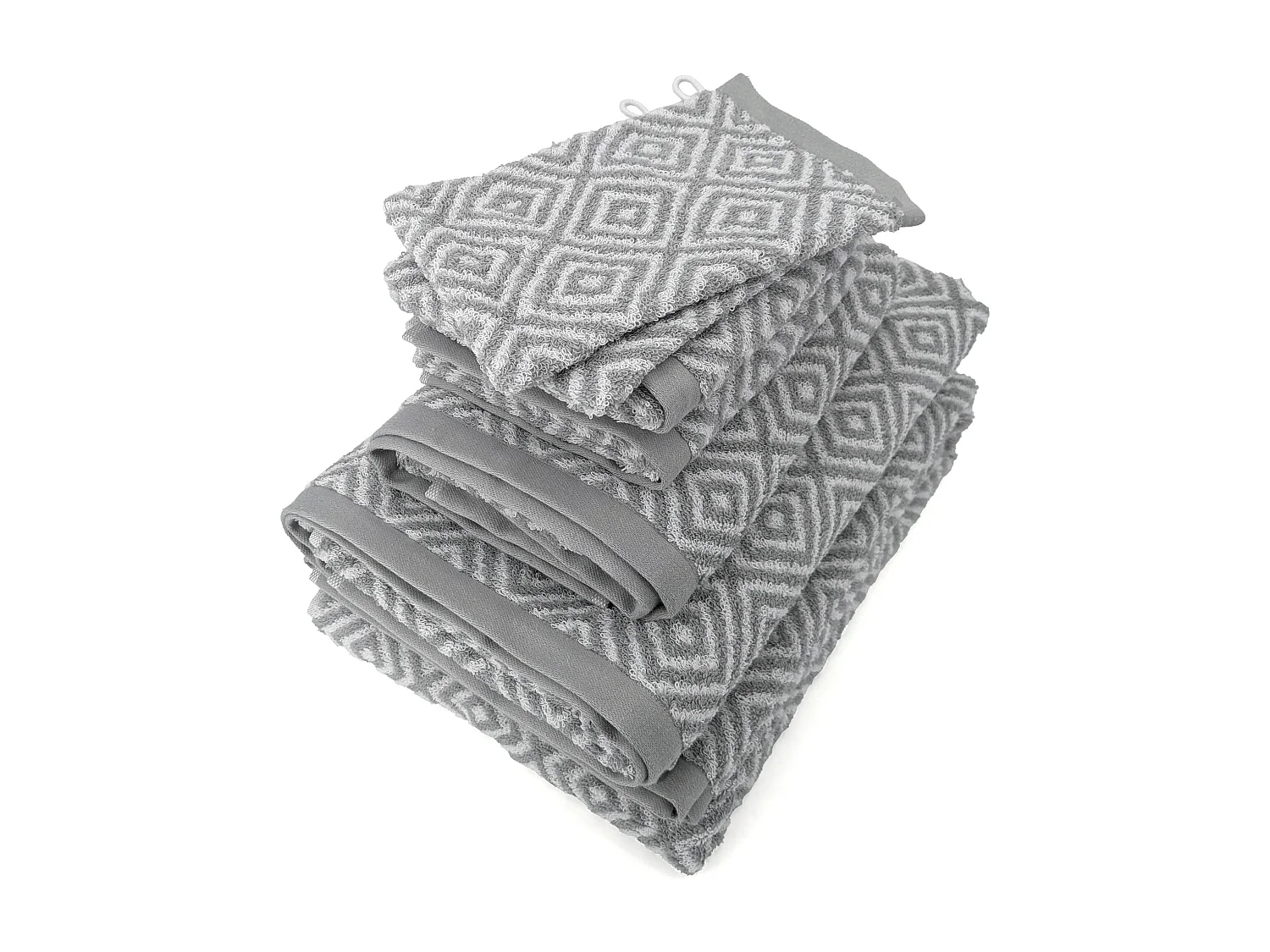 Parure de bain SYMETRIE coton Losanges 7 pièces gris