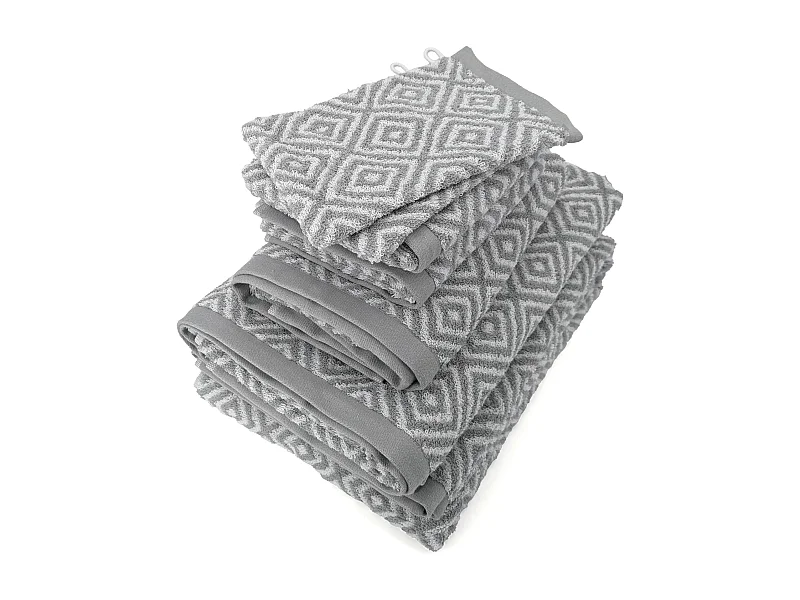 Parure de bain SYMETRIE coton Losanges 7 pièces gris