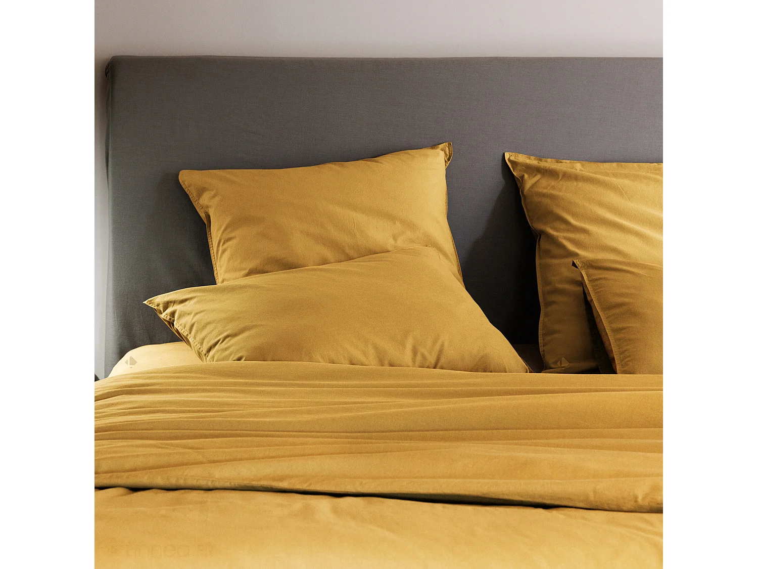 Housse de couette PALACE pur coton lavé 200x200 cm uni jaune curry