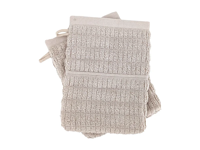 Lot de 2 gants de toilette en fils retors 16x21 cm pur coton collection SWELL beige