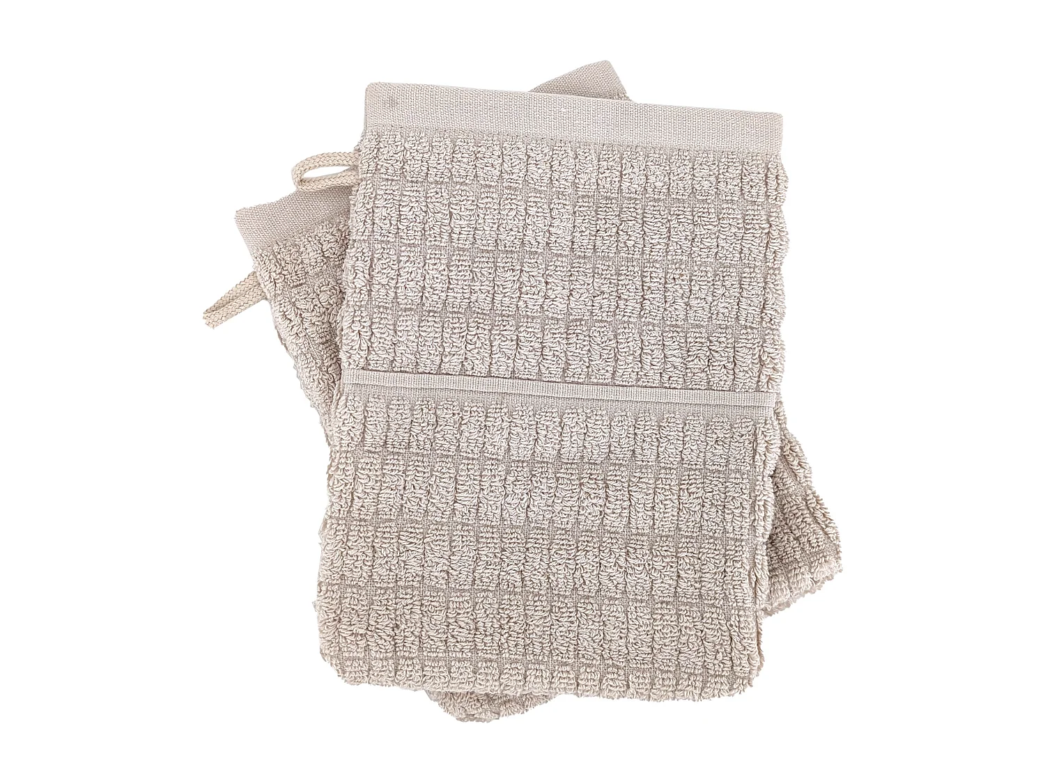 Lot de 2 gants de toilette en fils retors 16x21 cm pur coton collection SWELL beige