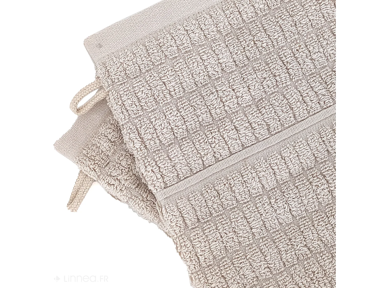 Lot de 2 gants de toilette en fils retors 16x21 cm pur coton collection SWELL beige