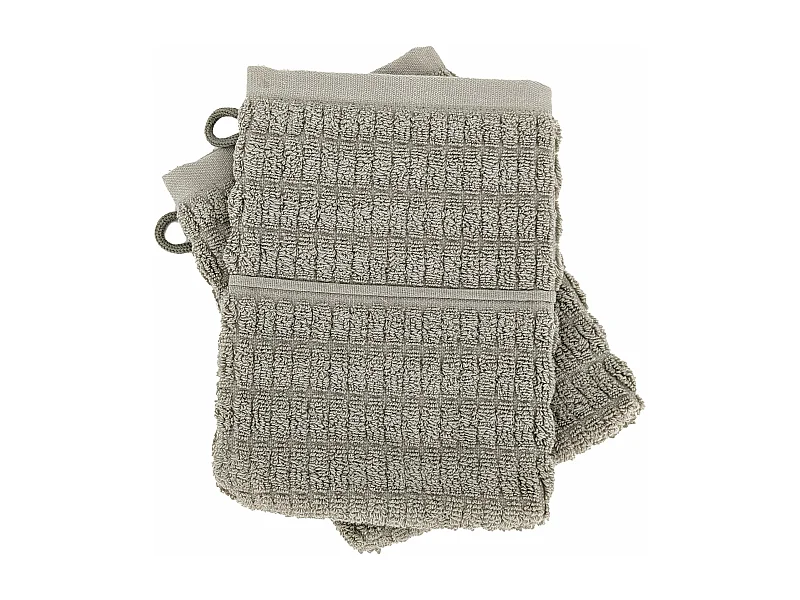 Lot de 2 gants de toilette en fils retors 16x21 cm pur coton collection SWELL vert