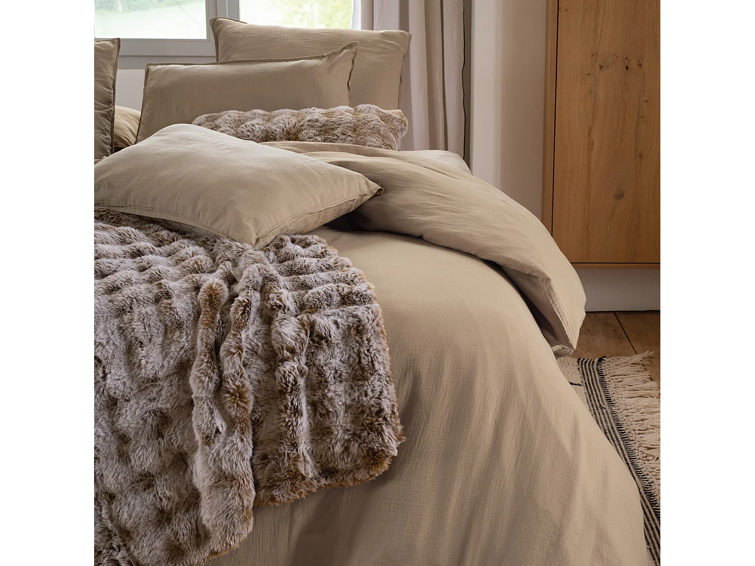 Drap plat 270x300 cm mousseline de coton MILOS marron camel