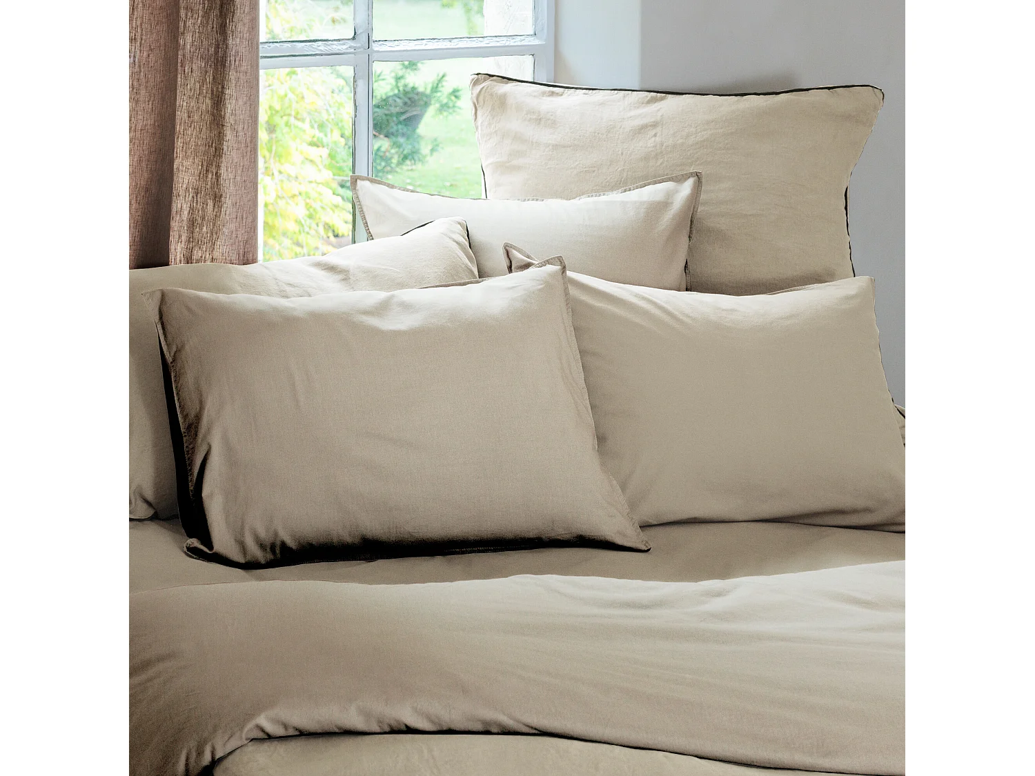 Drap plat PALACE pur coton lavé 270x290 cm uni beige lin