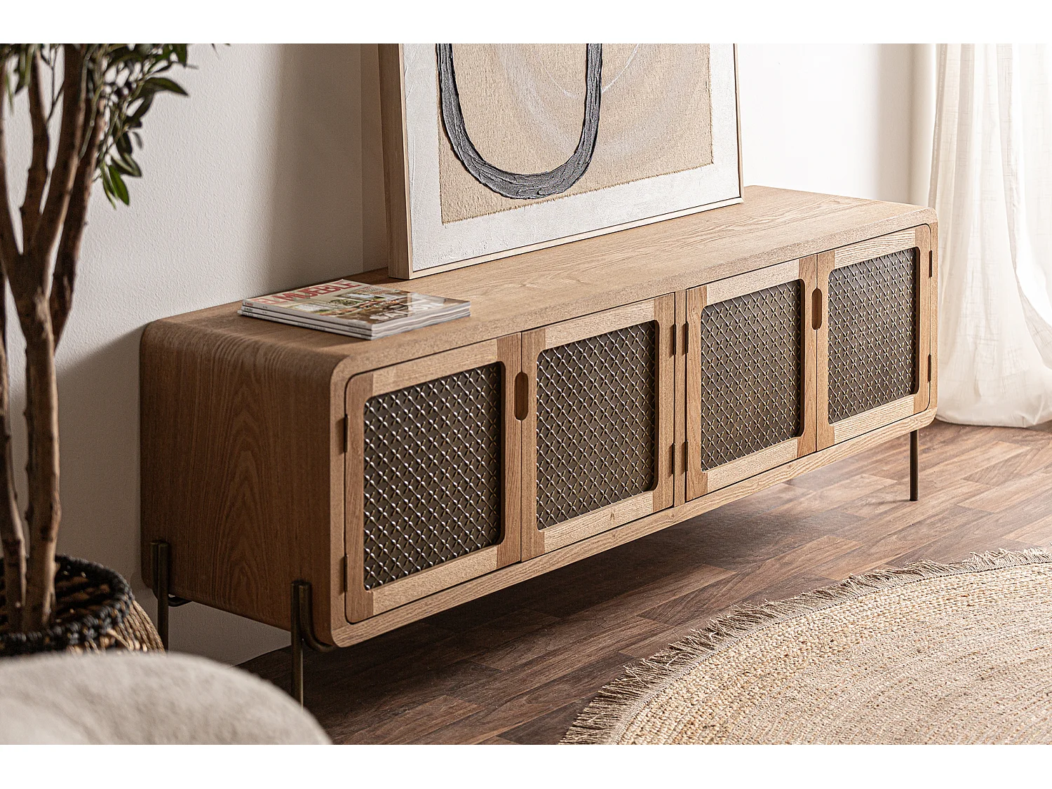 Meuble tv en bois de pin marron 161x40x56 cm