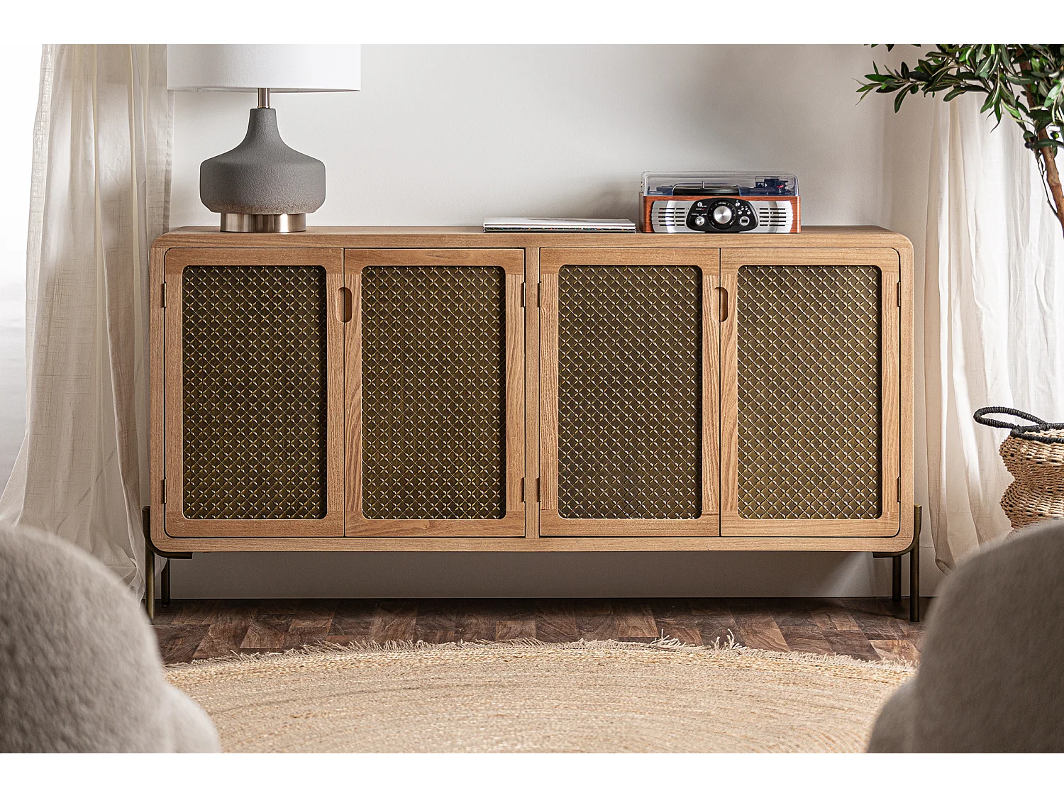 Buffet en bois de pin marron 162x40x80 cm