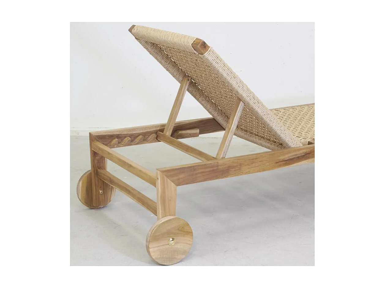 Chaise bain de soleil en teck et cannage synthétique BAIA Droit